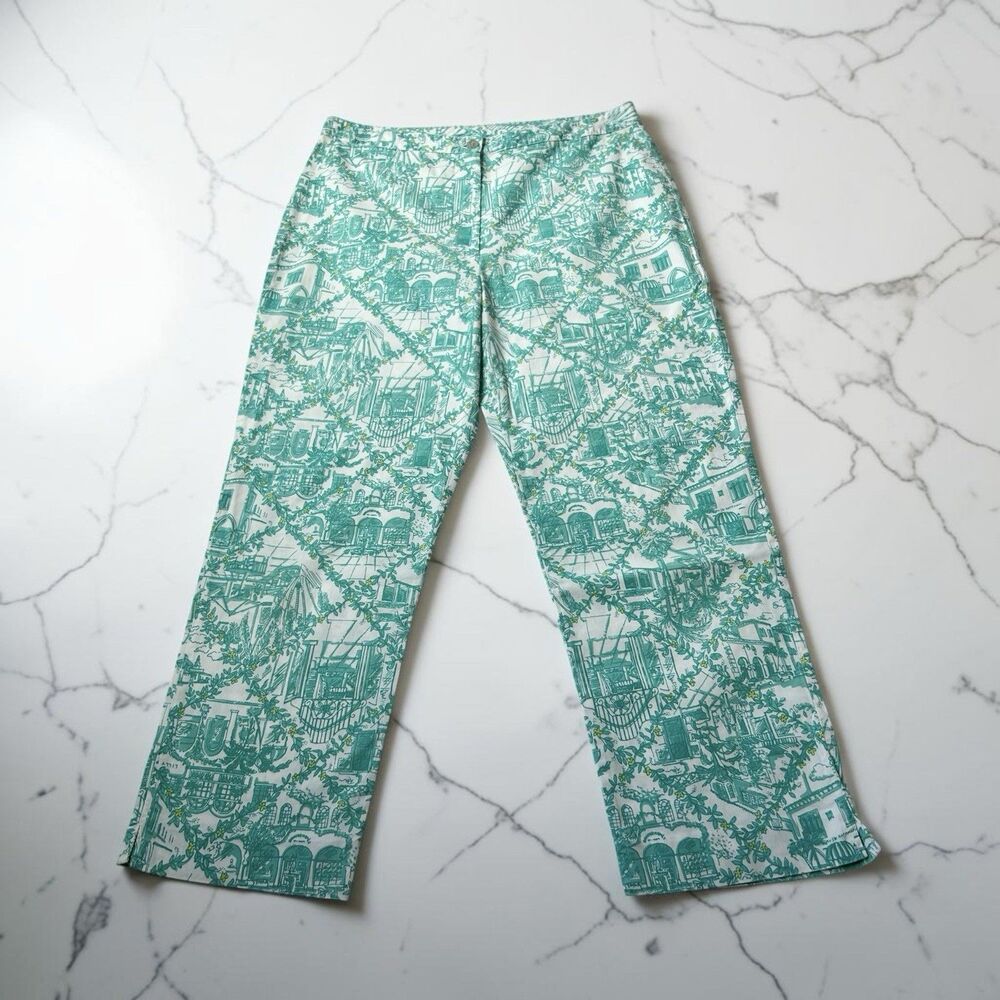 Lilly Pulitzer Green Multicolor Building Cropped Pants Size 6 EUC Spring Cotton